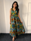 Long Casual Party Gown with Abstract Print