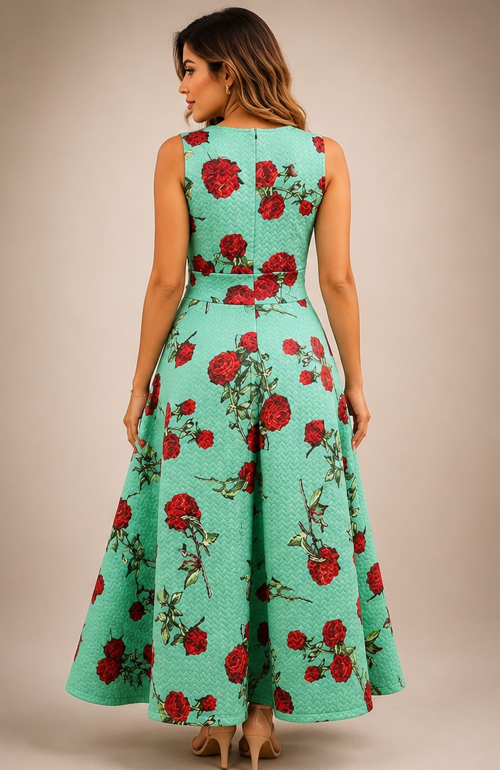 Long aqua with rose dress