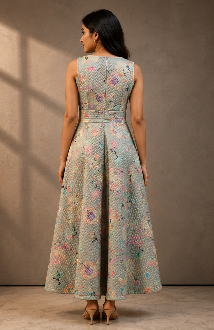 Long grey Dress with florals